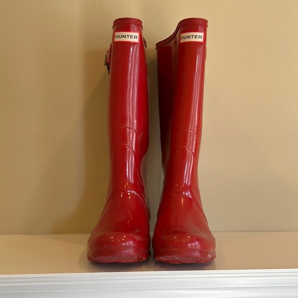Hunter Shoes Red Huntress Rain Boots Wide Calf By Hunter Boots